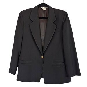 Vintage Austin Reed Worsted‎ Wool Blazer Womens 8 Black Gold Button Classic
